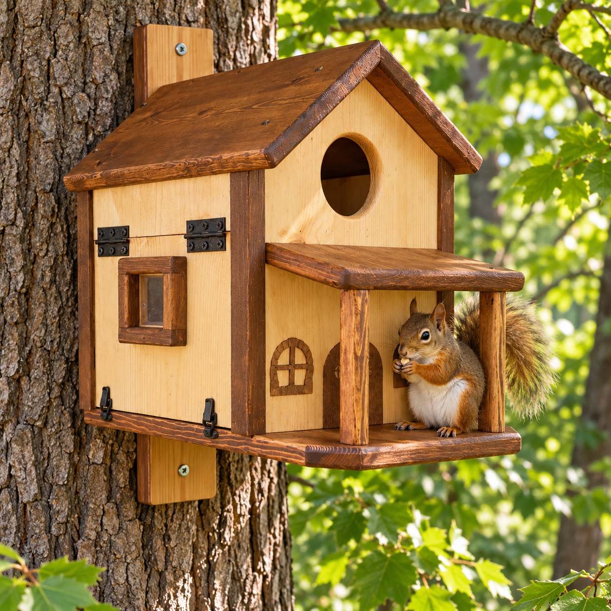Squirrely's Cottage is an Extra Large Handmade Squirrel House With or Without Camera– Outdoor Nesting Box for Backyard Wildlife